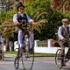 Vue d'un défilé de vélos ancien en bord de mer à Castellón