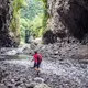Vue d'un randonneur sur la rivière Plaine sur l’Île de la Réunion 